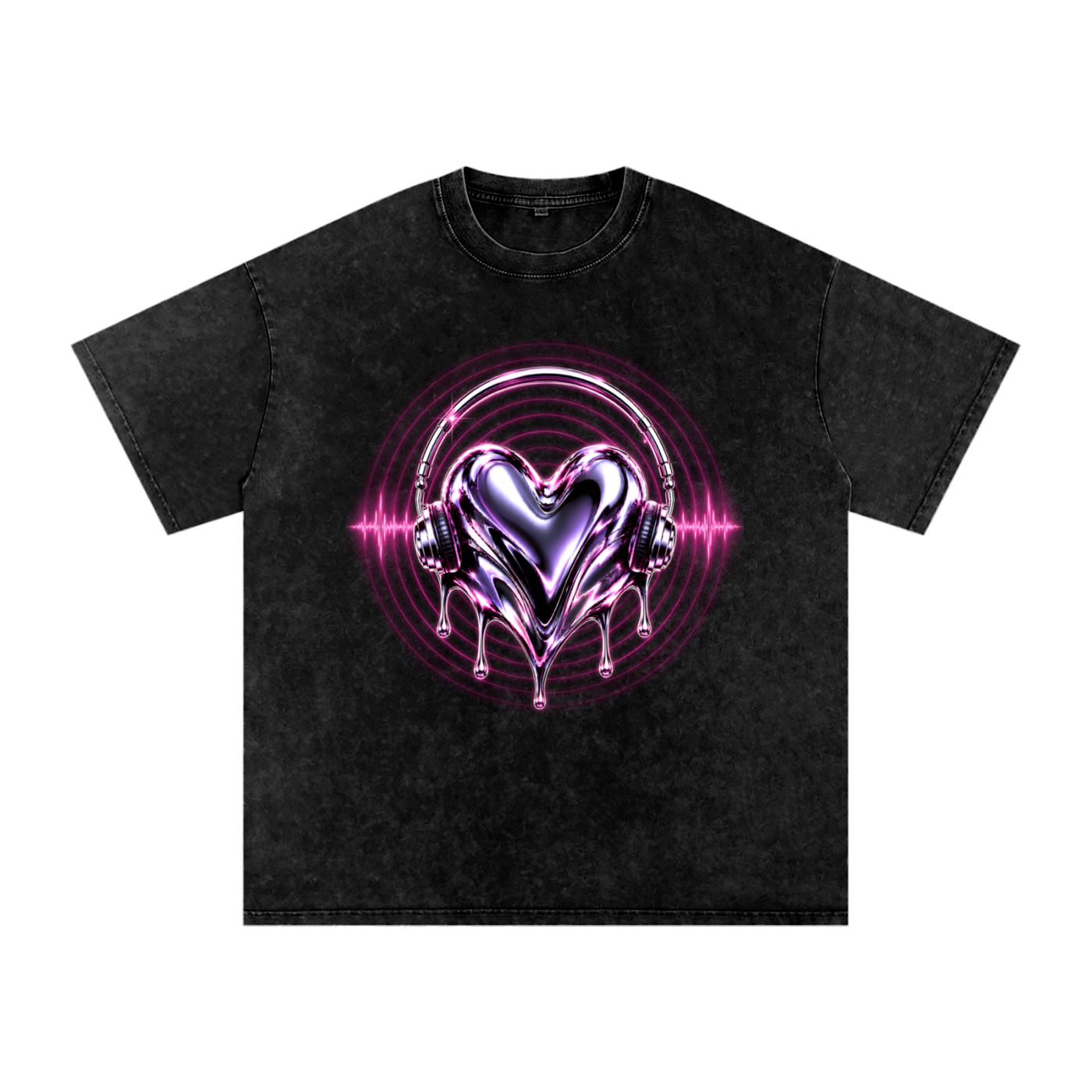 Music Is Life black snow-washed oversized graphic tee front view