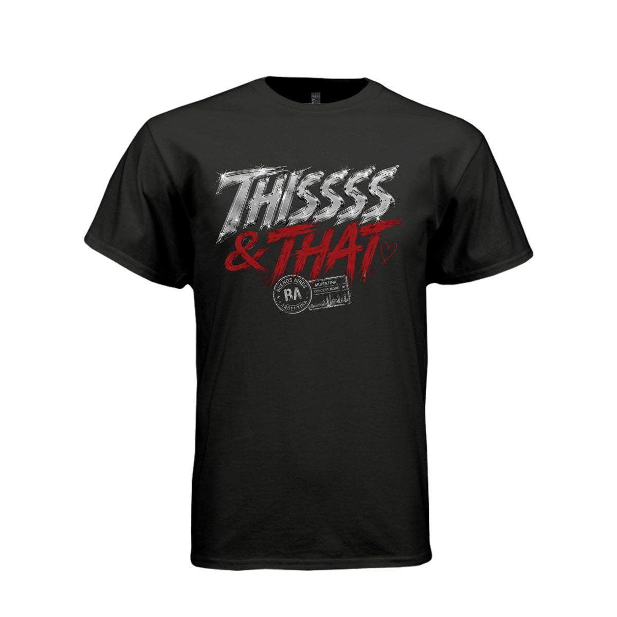 Black Thissss & THAT Argentina tee with chrome red and Buenos Aires concert graphic
