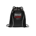 Black Thissss & THAT Argentina drawstring bag with chrome and red concert graphic