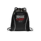 Black Thissss & THAT Argentina drawstring bag with chrome and red concert graphic